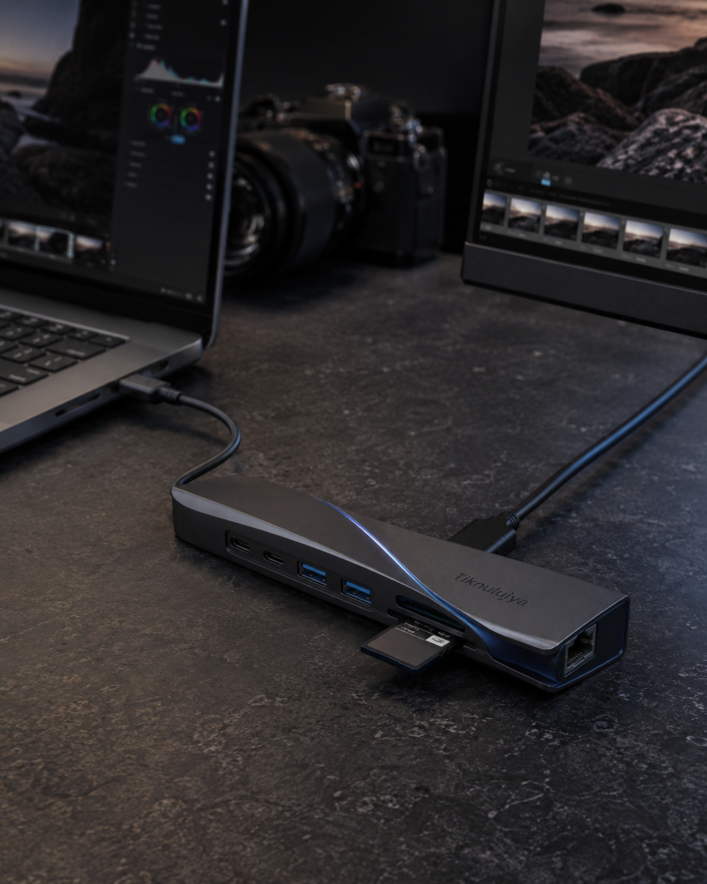 Tiknulujiya HelixRail 9-in-1 USB-C Hub – Aluminum Multiport Adapter with Sliding Card Reader