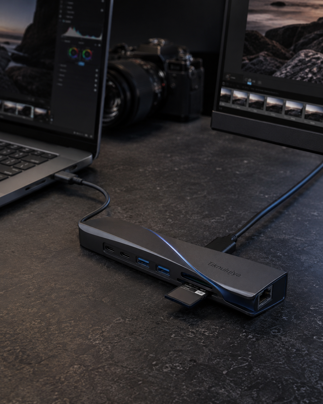 Tiknulujiya HelixRail 9-in-1 USB-C Hub – Aluminum Multiport Adapter with Sliding Card Reader
