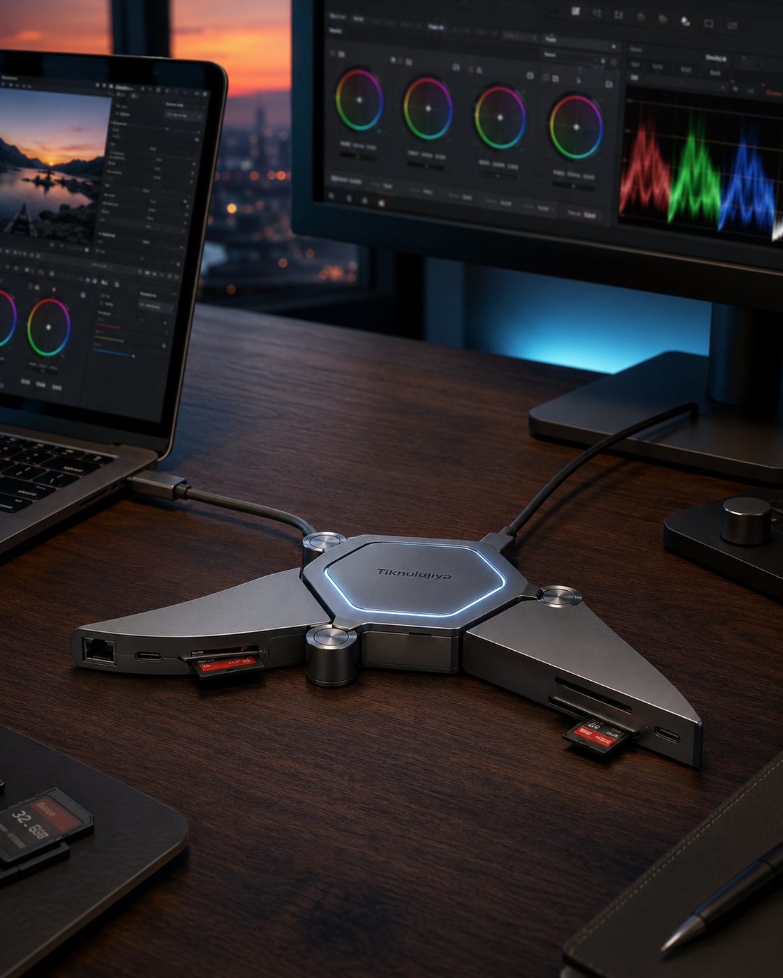 Tiknulujiya OrbitFold Multiport USB-C Hub – Foldable Aluminum Docking Adapter