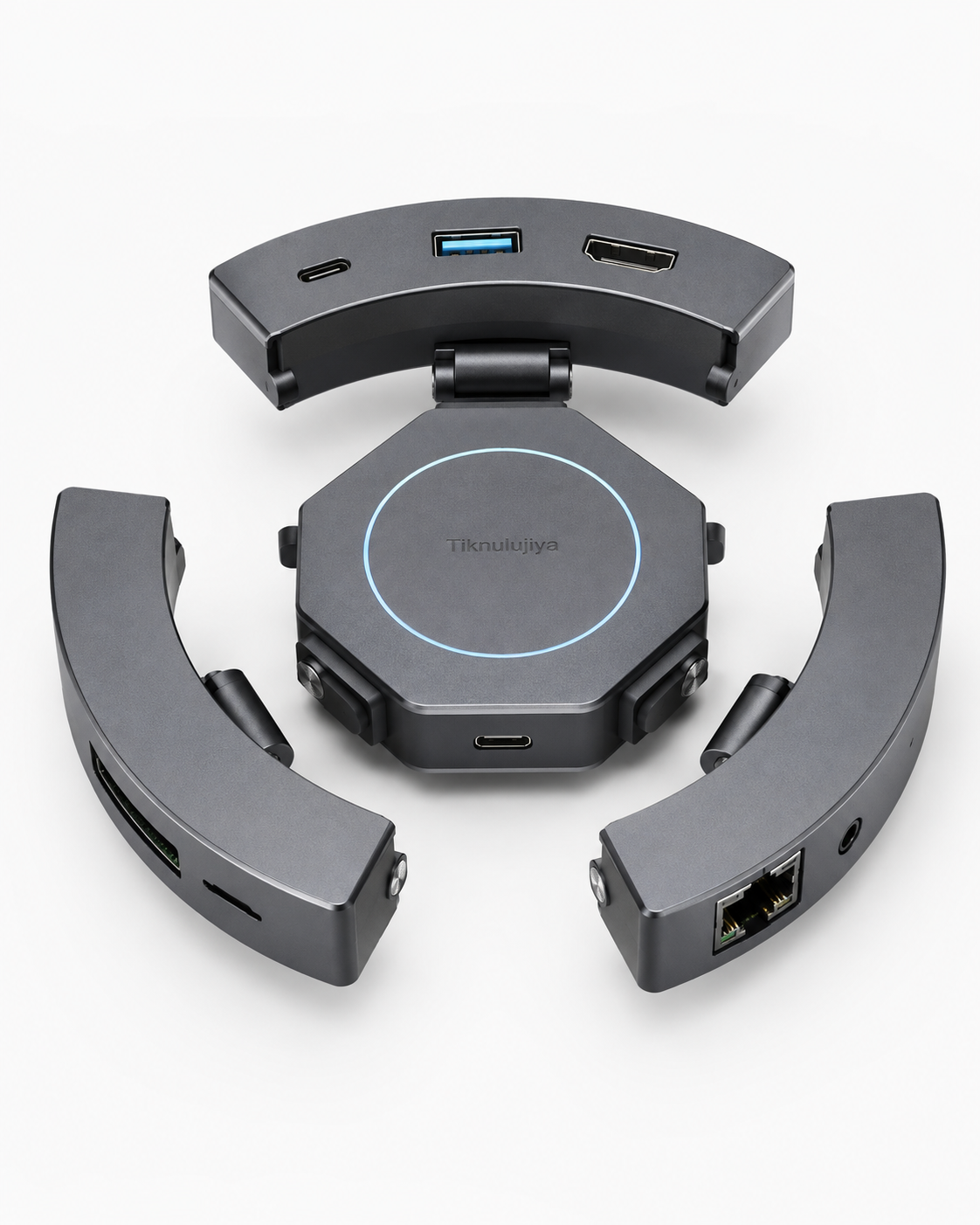 Tiknulujiya OrbitFold Multiport USB-C Hub – Foldable Aluminum Docking Adapter