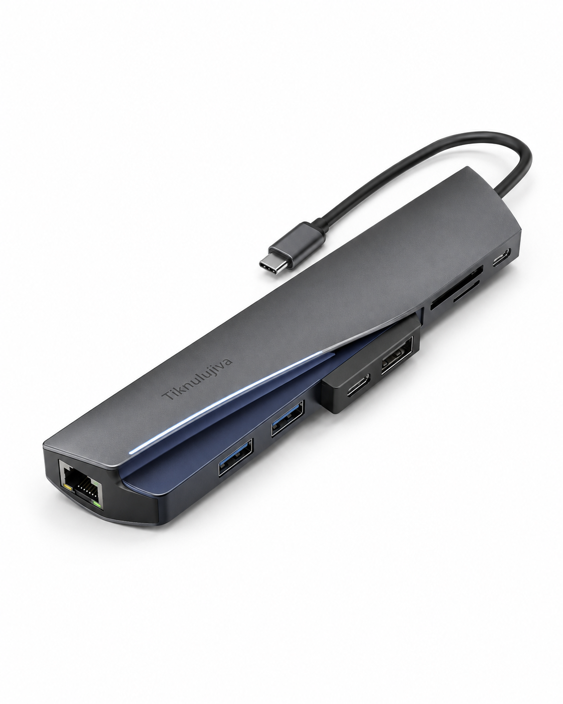 Tiknulujiya HelixRail 9-in-1 USB-C Hub – Aluminum Multiport Adapter with Sliding Card Reader