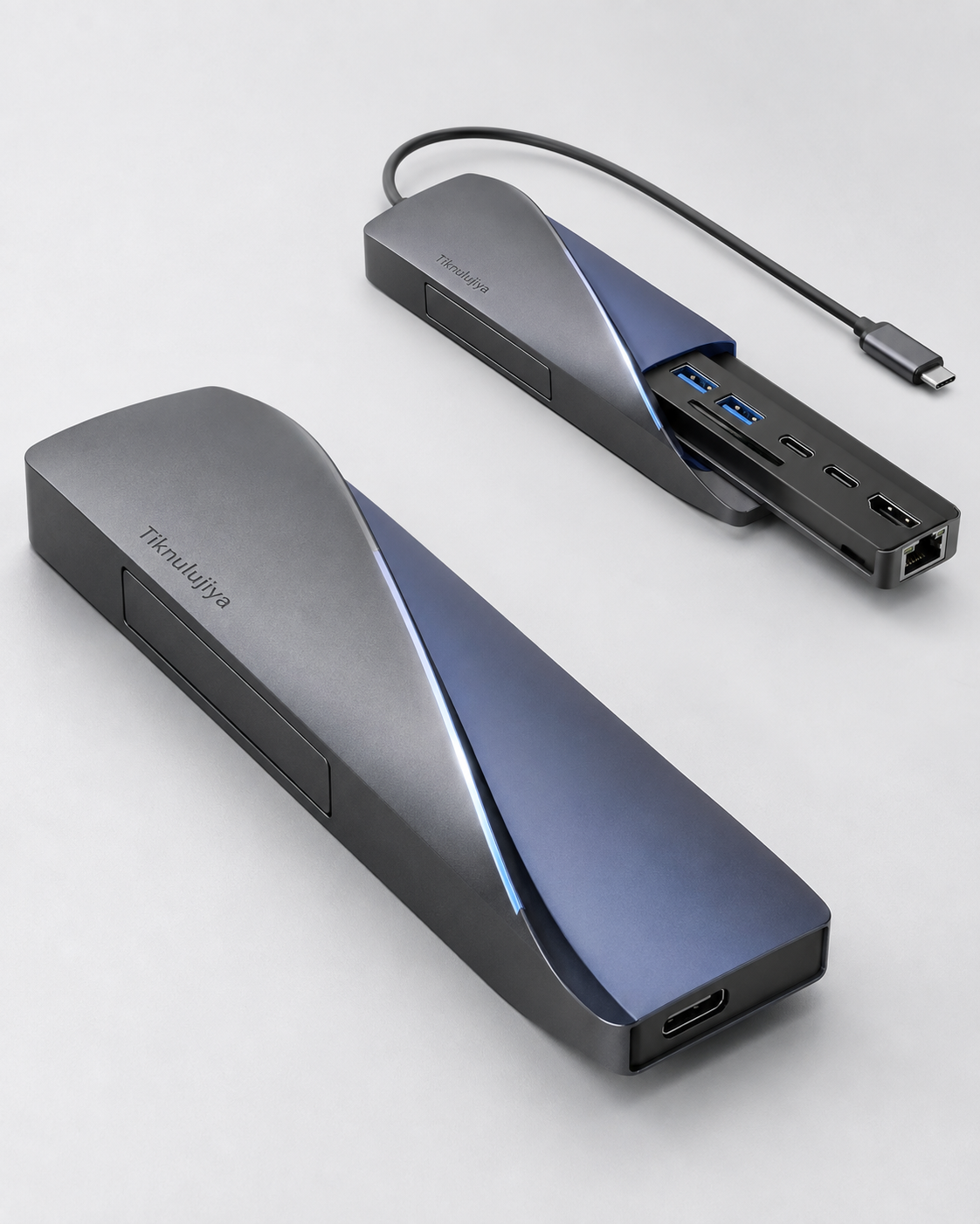 Tiknulujiya HelixRail 9-in-1 USB-C Hub – Aluminum Multiport Adapter with Sliding Card Reader