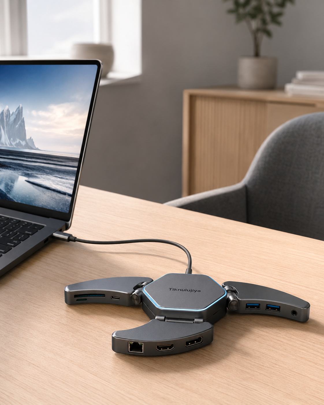 Tiknulujiya OrbitFold Multiport USB-C Hub – Foldable Aluminum Docking Adapter